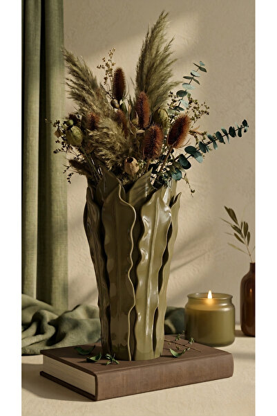 END Design Lidya Yaprak Bioplastik Modern Dekoratif Vazo – 21.5 cm Sanatsal L...