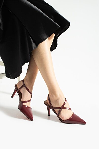 TrendWalk Women's Burgundy Patent Leather Cross-Strapped Thin High Heel Shoes...