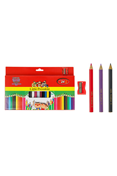 Little President Set de mini creioane colorate și ascuțitoare - 24 bucăți