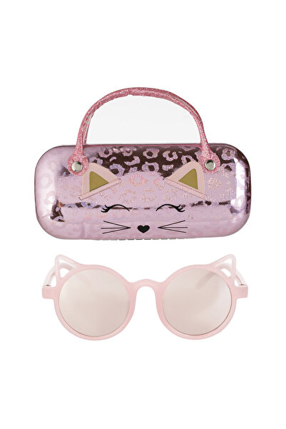 OEM Pink Cat Sunglasses Set with Mirror Lens & Pink Glitter Leopard Case for ...