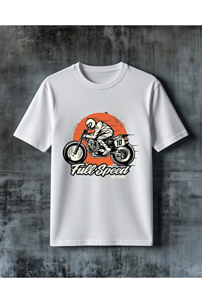COMVİCHO Full Speed Motorcycle Printed Oversize T-Shirt