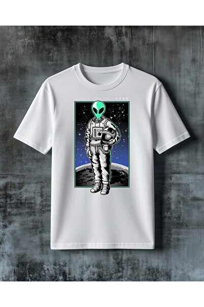 COMVİCHO Alien Astronaut Space Printed Oversize T-Shirt