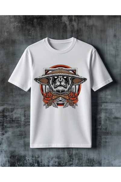 COMVİCHO Sapka Aslan Gul Patterned Printed Oversize T-Shirt