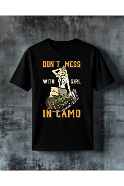 COMVİCHO Dont Mess Girl Camouflage Printed Oversize T-Shirt