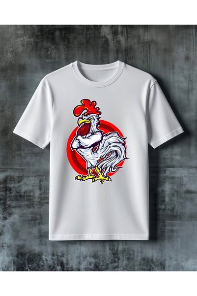 COMVİCHO Rooster Red Printed Oversize T-Shirt