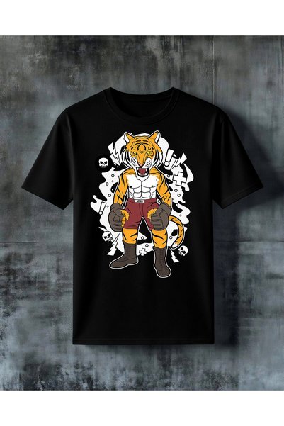 COMVİCHO Tiger Mma Fighter Printed Oversize T-Shirt