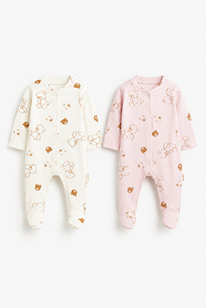 My Babies Label Baby Girl 2-Piece Teddy Bear Patterned Cotton Fabric Jumpsuit
