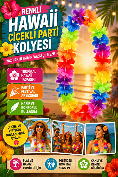 Tamsena Store Renkli Hawai Çiçekli Parti Kolyesi Tropikal Luau Boyun Aksesuar...