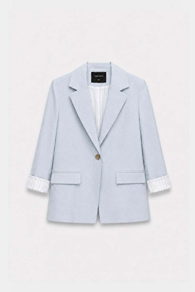 BARRELS AND OIL Women's Striped Buttoned Blazer Jacket - Baby Blue