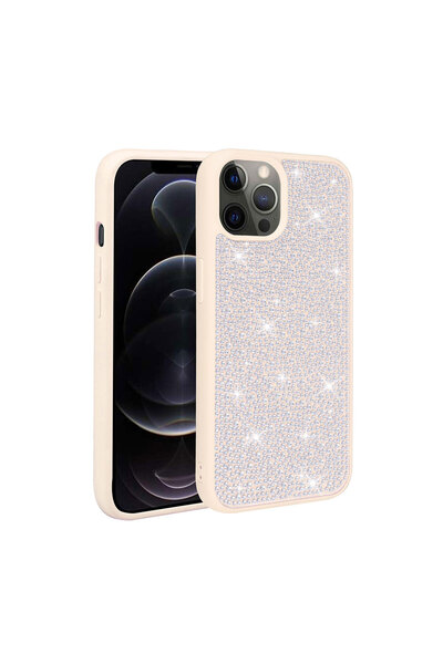 zore iPhone 14 Pro Uyumlu Parlak Taşlı Tasarım HNZM Ston Kılıf-Beyaz