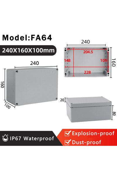 Choice4 FA64 240x160x100mm IP67 Waterproof Metal Box Outdoor High Temperature...