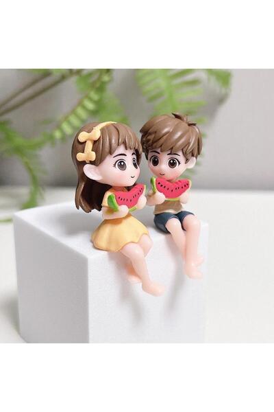 Choice1 Yellow 1Pair Watermelon Eating Couple Figurine Lovers Figures Couple ...