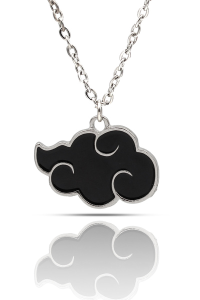 kolbi Naruto Anime Akatsuki Cloud Necklace - Black Enamel Silver Color Classi...