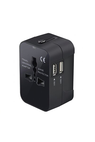 Choice محول سفر عالمي بمنفذين USB أسود اللون، يعمل بجهد 100-240 فولت، مع قابس...