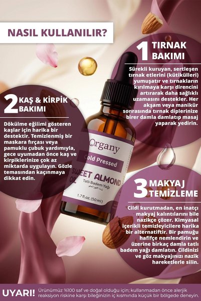 Organy Cold Pressed Sweet Almond Oil 100% Natural Skin and Hair Care Oil Sweet Almond Oil 50 ml