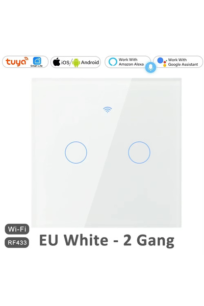 Choice6 white 2 gang EU 1/2/3/4 Gang EU WiFi RF 433mhz Smart Wireless Touch W...