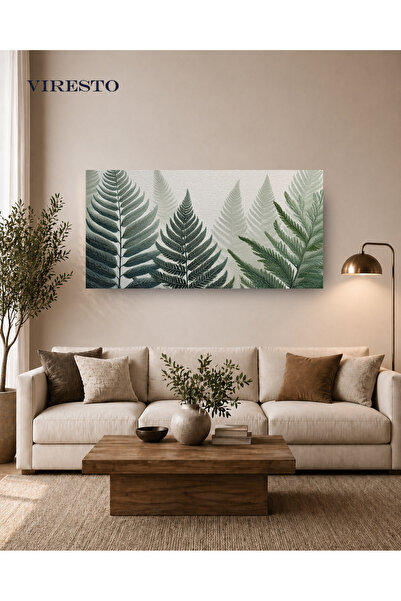 VIRESTO Minimal Eğrelti Yaprak Desenli Modern Panoramik Kanvas Tablo
