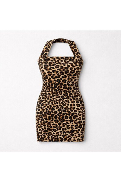 Moda Hour Women's Leopard Print Halter Mini Dress