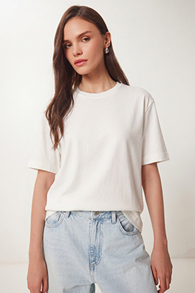 Lovelyİstanbul Basic Cotton Knitted T-Shirt Lus0094 Ecru