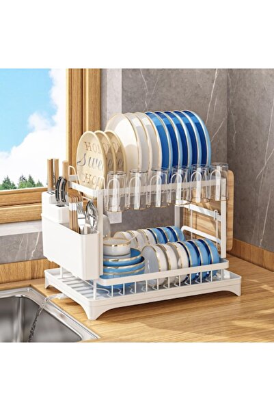 Versatyx White dish drainer, tiered, with cutlery and glass holder, 2 levels