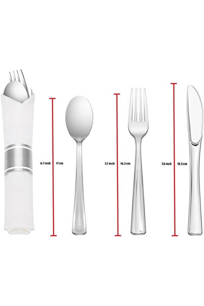 Sunny Your Bright choice Sunny Premium Plastic Cutlery Set – 18 Pieces with Napkins | Elegant Fork Spoon Knife Set for Party, Wedding, Birthday & Catering | Reusable & Eco-Friendly Disposable Tableware (Silver)