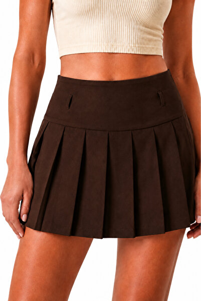 BORCKA TEKSTİL High-Waisted Pleated Shorts with a Skirt for All-Day Comfort a...