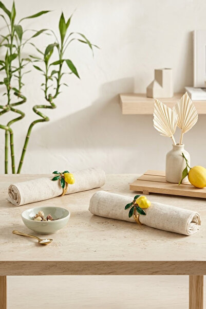 Kitchen Life Σετ 4 τεμαχίων Μεταλλικό Χρυσό Δαχτυλίδι Χαρτοπετσέτας Λεμόνι - ...