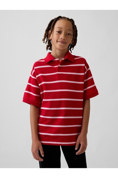 GAP Erkek Çocuk Kırmızı Relaxed Pique Polo T-Shirt