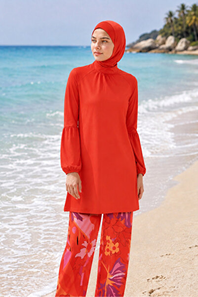 Marina Young Girl Orange Floral 4-Piece Set Full Covered Hijab Swimsuit G2317