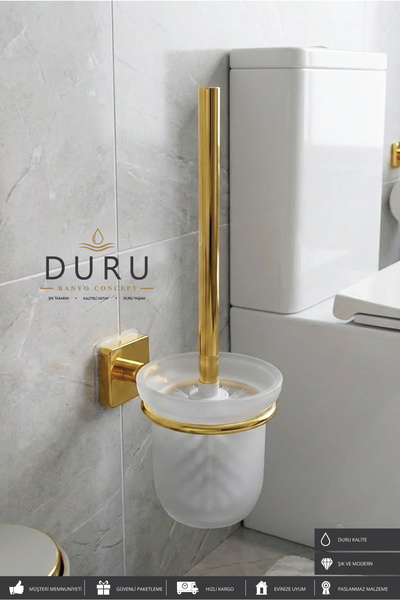 DURUBANYOCONCEPT AKSU TUVALET FIRÇALIĞI CAMLI GOLD KLOZET FIRÇASI