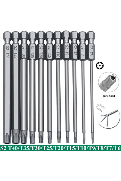 Choice1 100mm 11pcs Set 11 PCS T6-T40 Torx Security Bit Set S2 Steel Magnetic...
