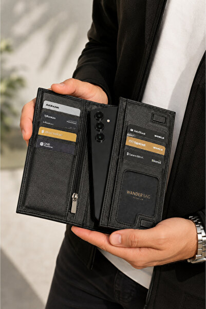 WANDER BAG Genuine Leather Men's Wallet with Phone Holder, Large Size Card Ho...