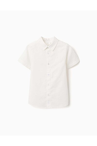 Ziddy Short Sleeve Shirt In Linen And Cotton For Boys White