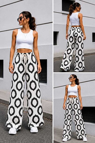 ECK MODA Women's New Season Elastic Waist Loose Fit Linen Trousers