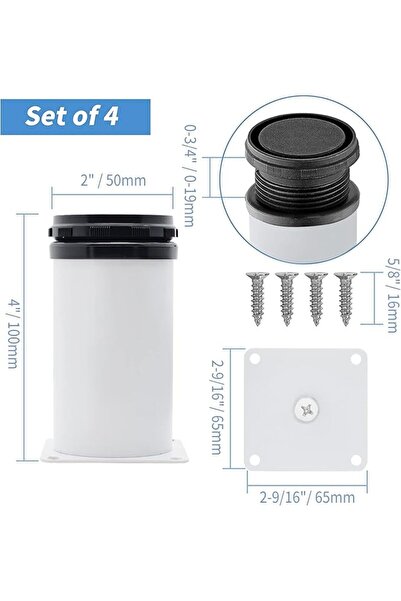 Choice1 4 pcs 100mm 4Pcs Adjustable Stainless Steel Furniture Legs White Roun...