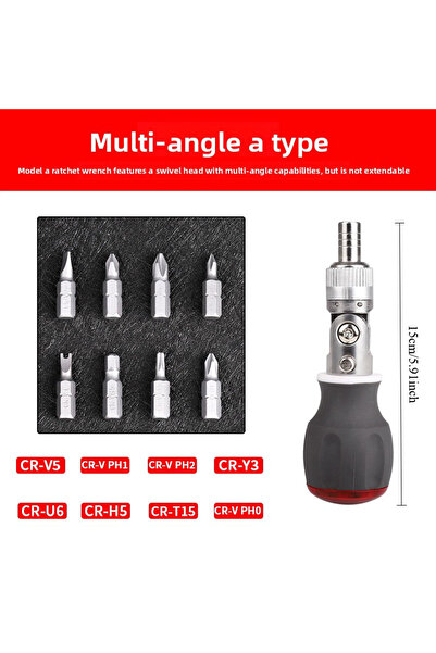choice2 A 8-in-1 Multifunctional Ratchet Screwdriver 180° Adjustable Angle Mi...