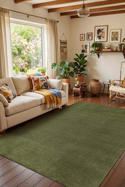 Cotto Home Valerıa VLR01Y Yeşil Dekoratif Şönil Kilim Modern Desen Yıkanabili...