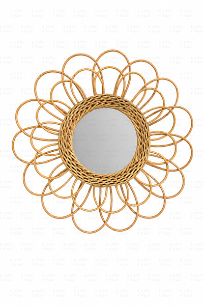 NATUREL DEKOR Rattan Örme Çiçek Tasarım Dekoratif Ayna 45 cm, Bohem, Iskandin...