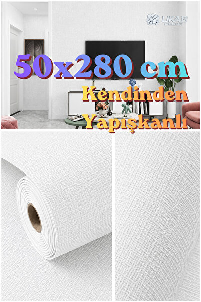 UKAB DEKOR Beyaz Dokulu Kendinden Yapışkanlı Silinebilir Dekoratif Duvar Kapl...