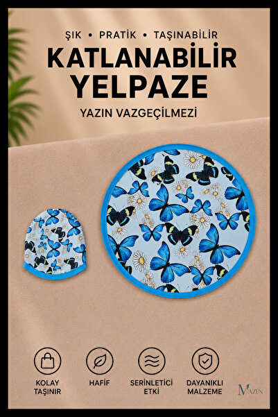 MAZEN Desenli Katlanabilir Yuvarlak Yazlık Taşınabilir El Yelpazesi