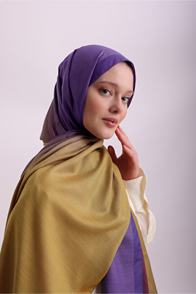 Ayshara Color Transitioning Gradient Patterned Double-Sided Shawl - Purple Ye...