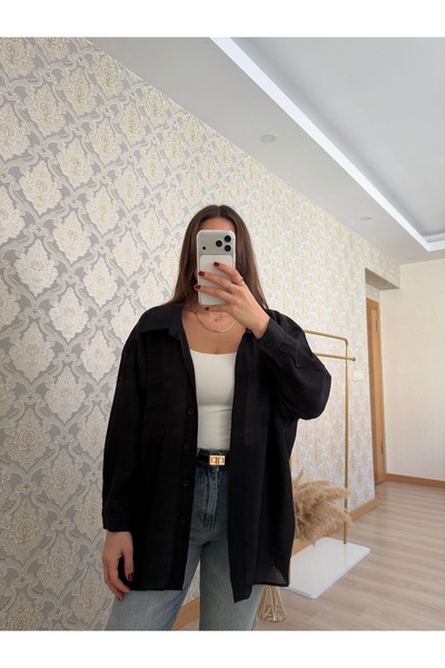 Butik Duygu Şakiroğlu Siyah Tensel Kumaş Gömlek