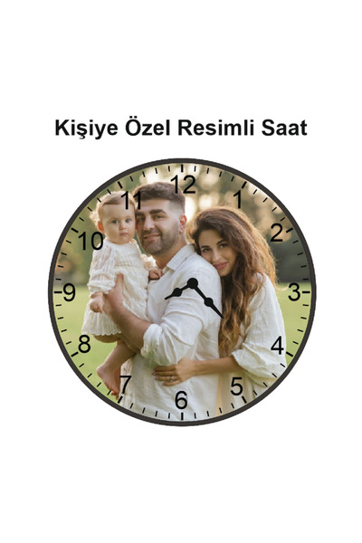 karalar ahşap Kişiye Özel Resimli Duvar Saati-Modern Tasarım 40x40