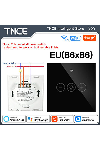 Choice1 Smart Dimmers Black EU 86x86 TNCE Tuya Dimmer Switch WIFI EU/US Brigh...