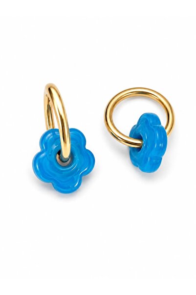 CHARMLUCKY Glass Flower Steel Hoop Earrings