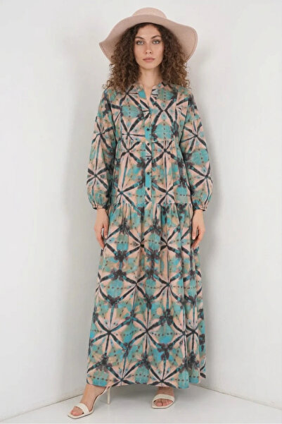 Şeker Portakalım Women's Shirt Collar, Gathered Waist, Patterned Viscose D. M...