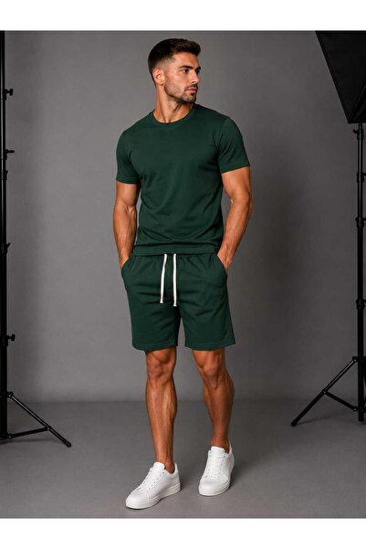 ANATOLIATEKSTILE Set Bărbați Tricou + Pantaloni Scurți Bleumarin Închis, Slim...