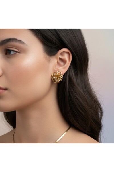 FaWerStudio Gold Organik Çiçek Zirkon Küpe