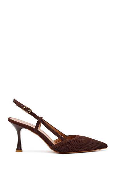 Derimod Women's Brown Open-Back Thin Heeled Suede Leather Shoes 26Pfd160010