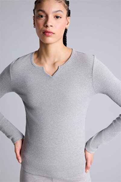 DeFacto Tricou cu mânecă lungă, modal, pentru sportivi, cu guler tip crewneck...